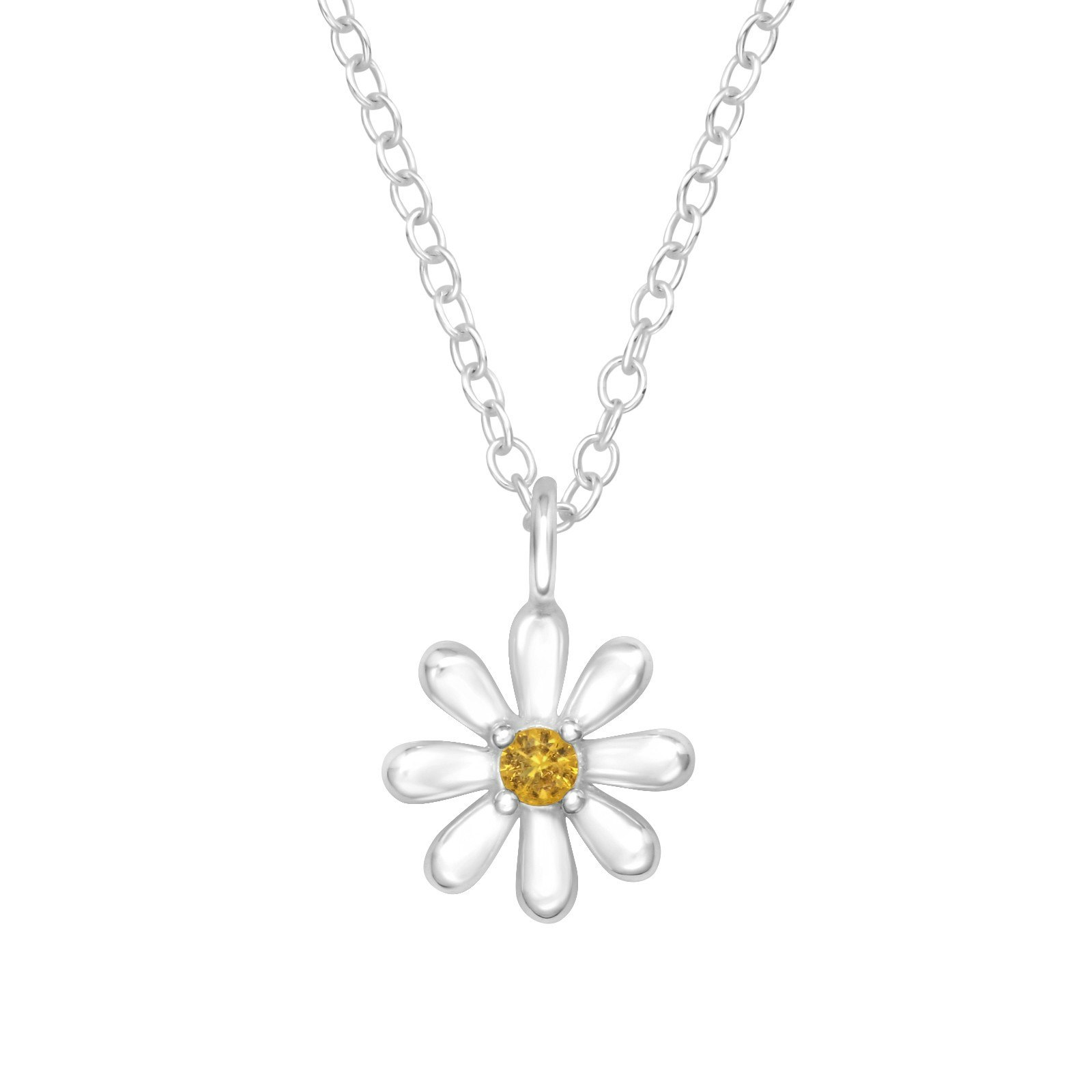 Barnhalsband Blomma gul sten - sött halsband till barn - barnsmycken i äkta silver