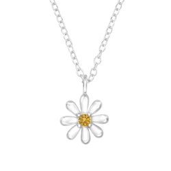 Barnhalsband Blomma gul sten - halsband till barn i silver
