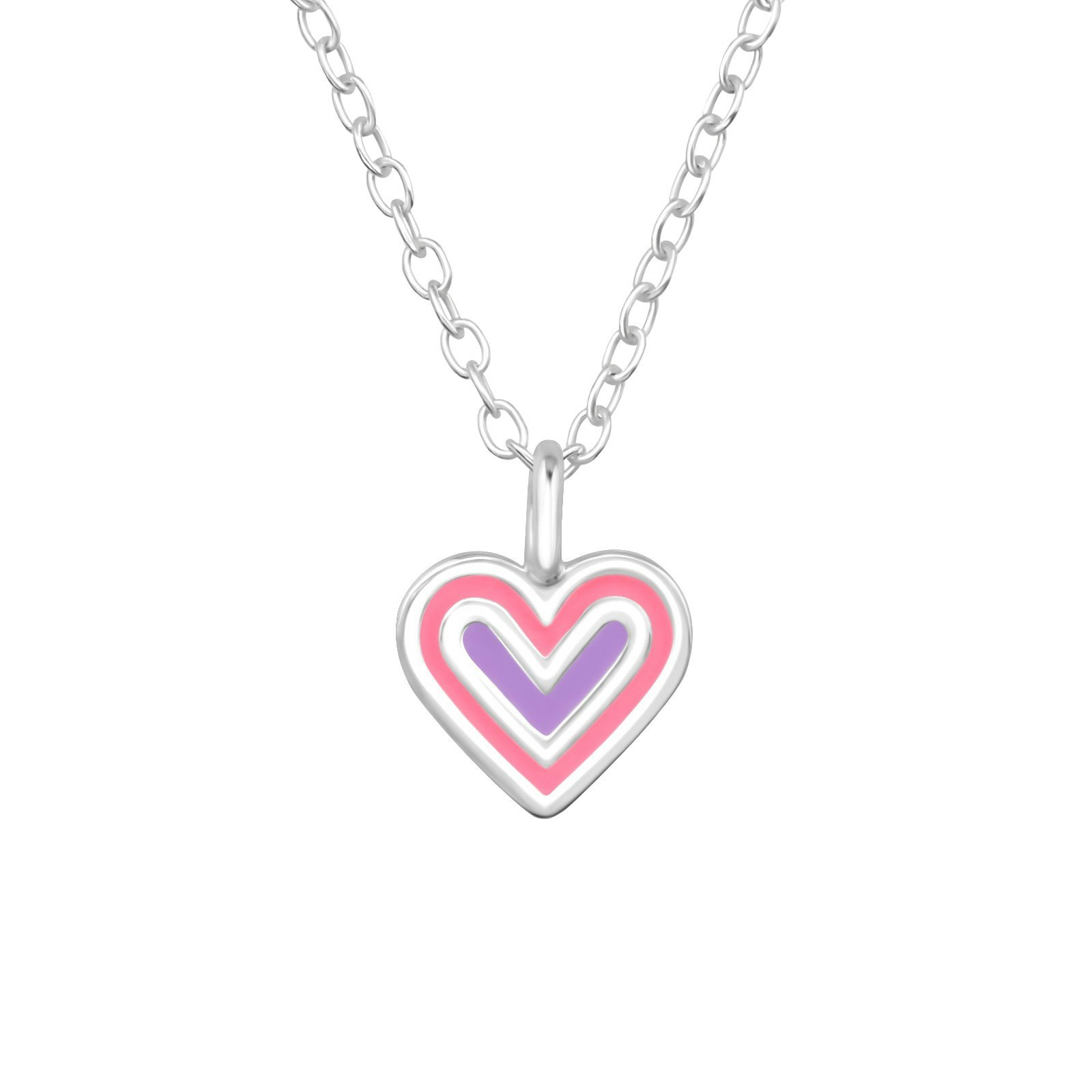 Barnhalsband Hjärta rosa & lila - sött halsband till barn i äkta 925 sterling silver