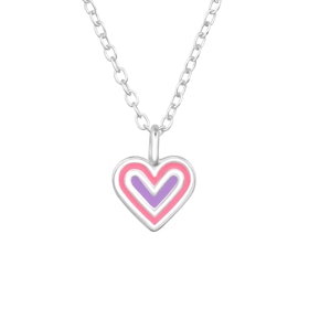 Barnhalsband Hjärta rosa & lila - halsband till barn i silver