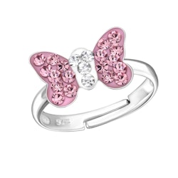 Barnring Fjäril ljusrosa glitter - söt ring till barn i äkta silver