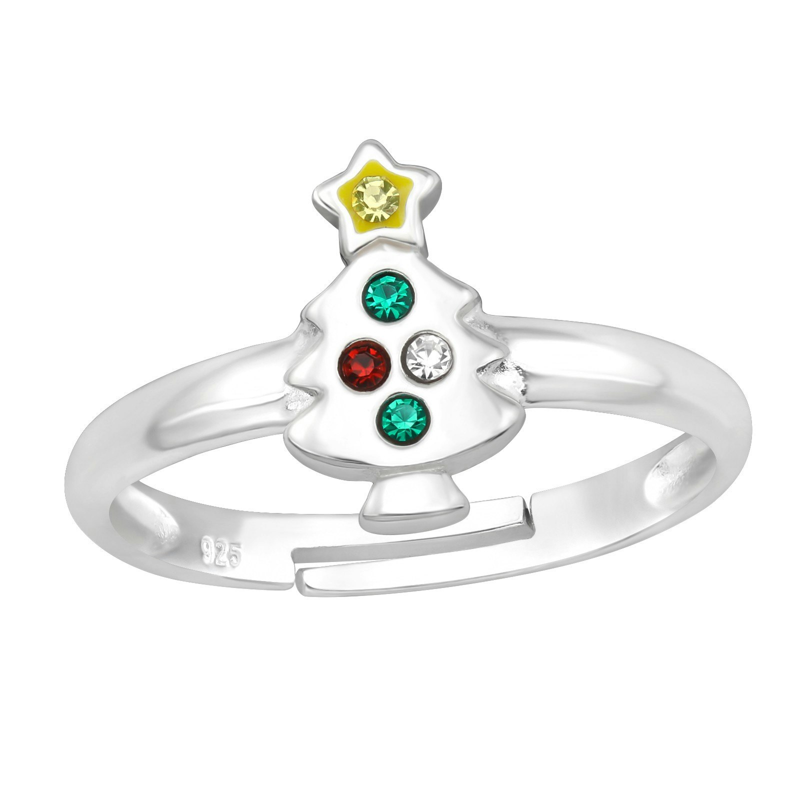 Julsmycken till barn - barnring Julgran glitter i äkta sterling silver - ring med julmotiv