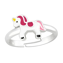 Barnring Enhörning vit & rosa - söt ring till barn i äkta silver