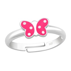 Barnring Fjäril rosa prickig - söt ring till barn i äkta silver
