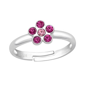 Barnring Blomma rosa stenar - söt ring till barn i äkta silver