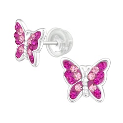 Barnörhängen Fjärilar rosa glitter - örhängen i äkta silver
