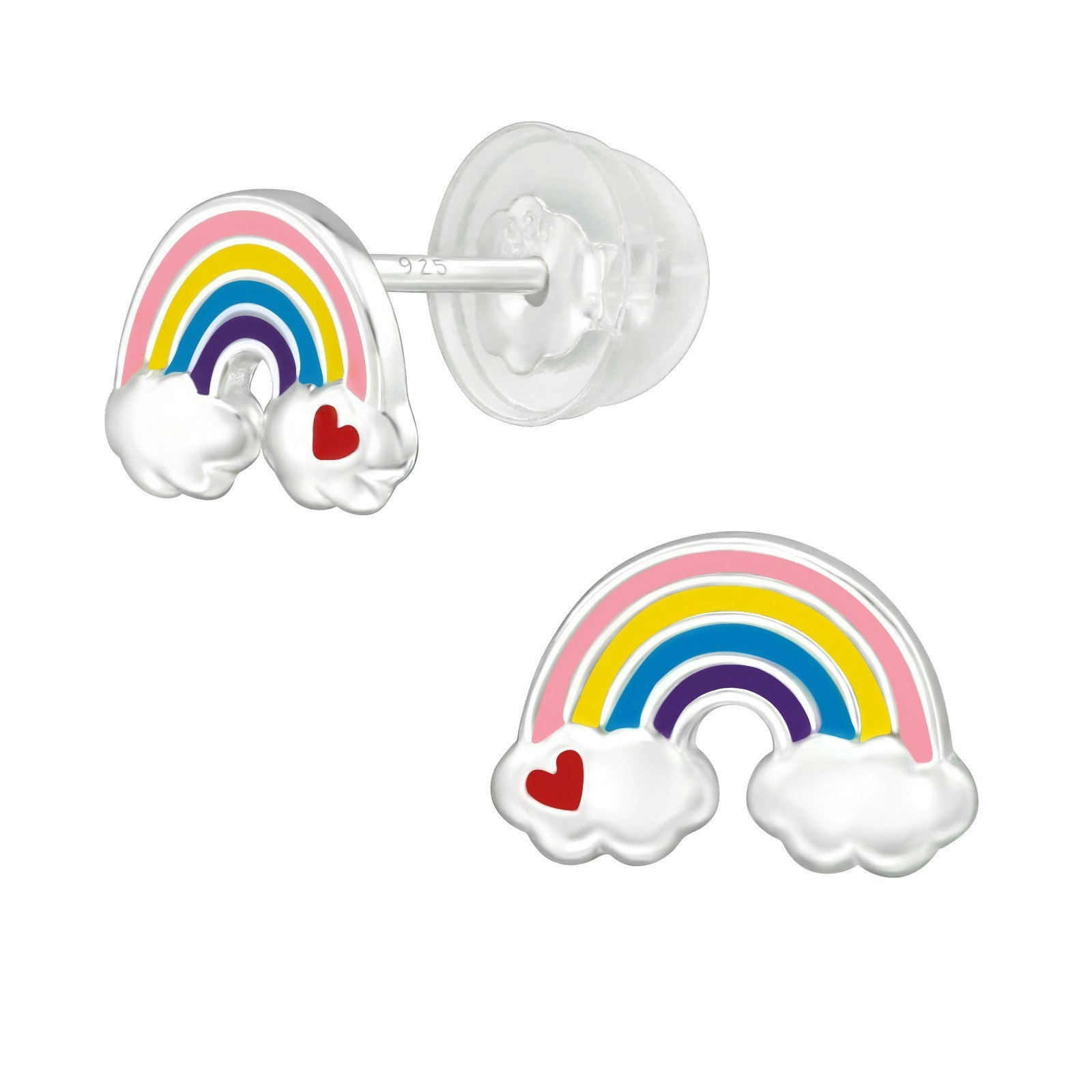 Barnörhängen Regnbåge med hjärta - söta Sweethearts örhängen till barn med regnbågar i äkta 925 sterling silver