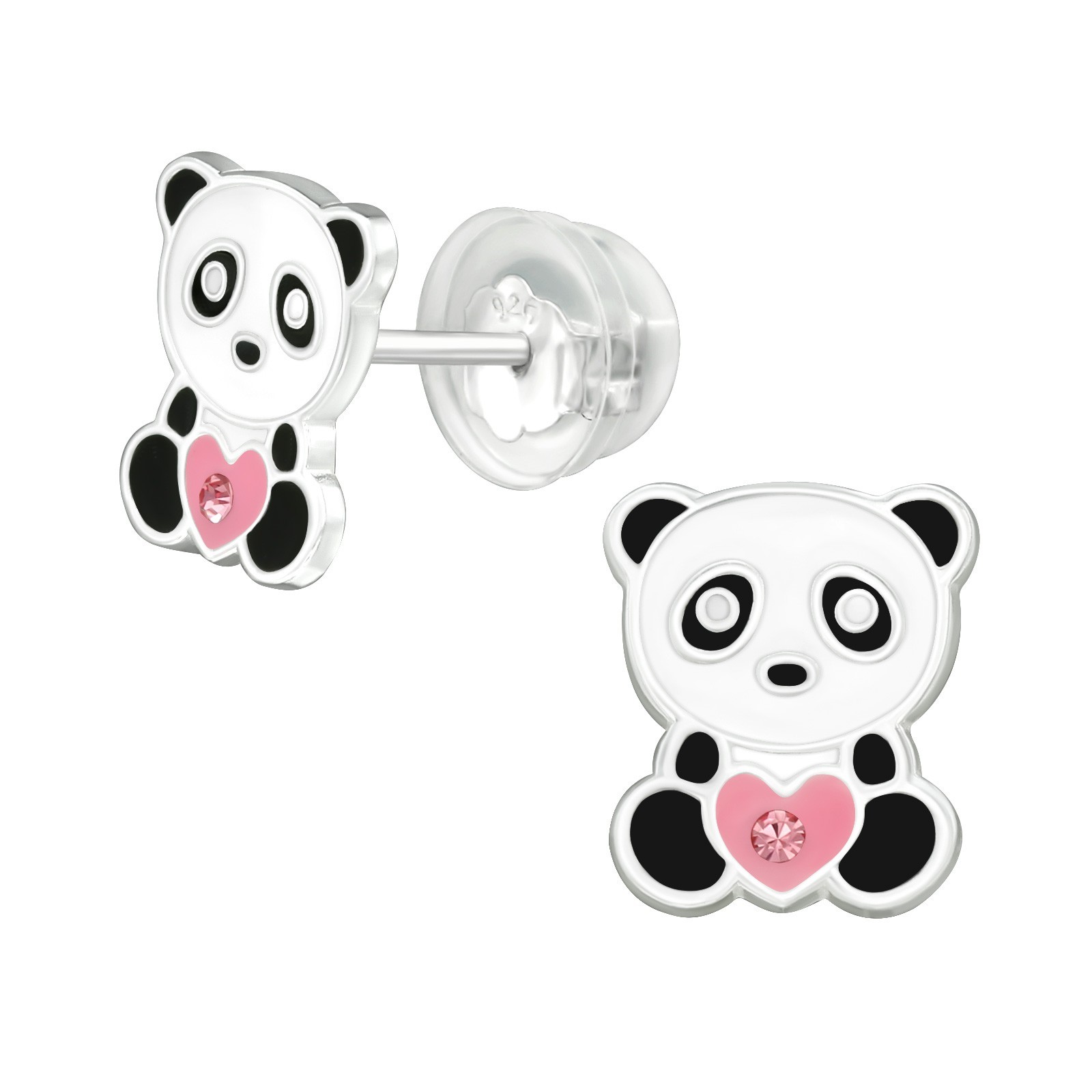 Barnörhängen Panda med hjärta - Ett barnsmycke i 925 silver