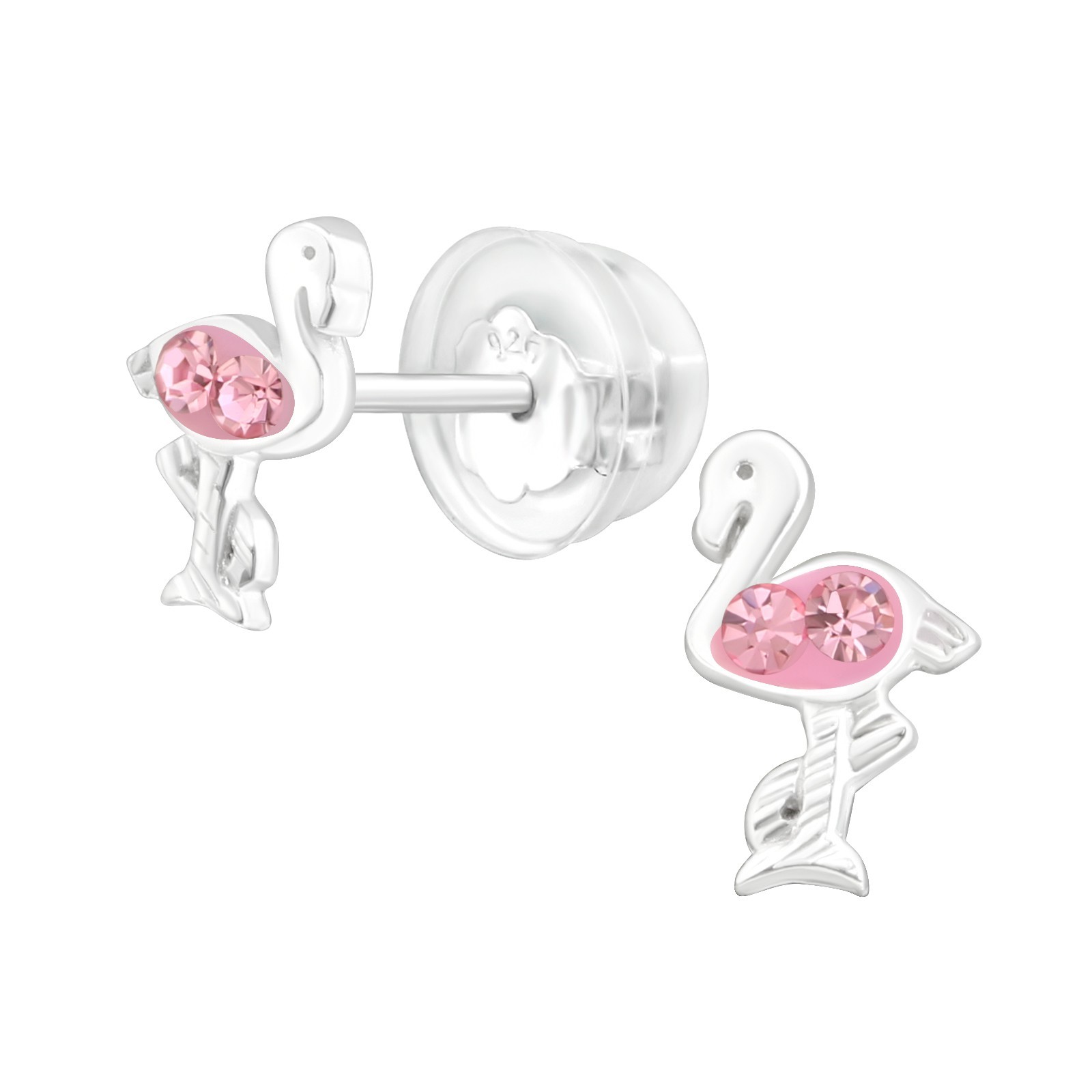 Barnörhängen Flamingo glitterstenar - Sweethearts örhängen till barn i äkta silver