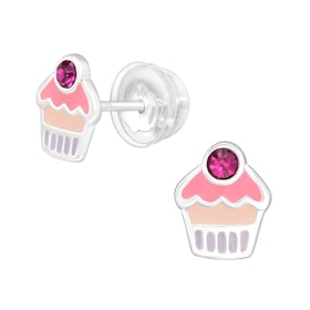 Barnörhängen Cupcake rosa - örhängen till barn i äkta silver