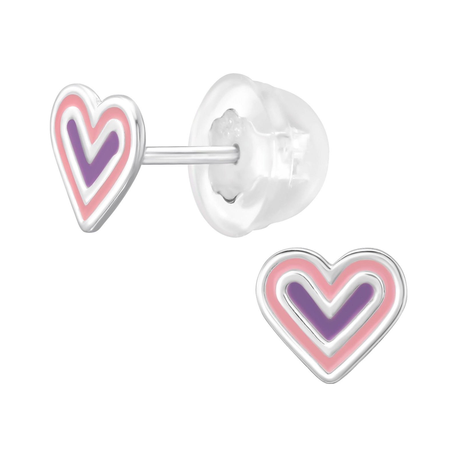 Barnörhängen Hjärta rosa & lila -  söta Sweethearts örhängen till barn i äkta silver