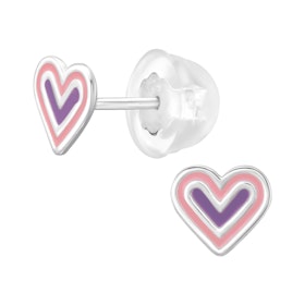 Barnörhängen Hjärta rosa & lila - örhängen barn i äkta silver