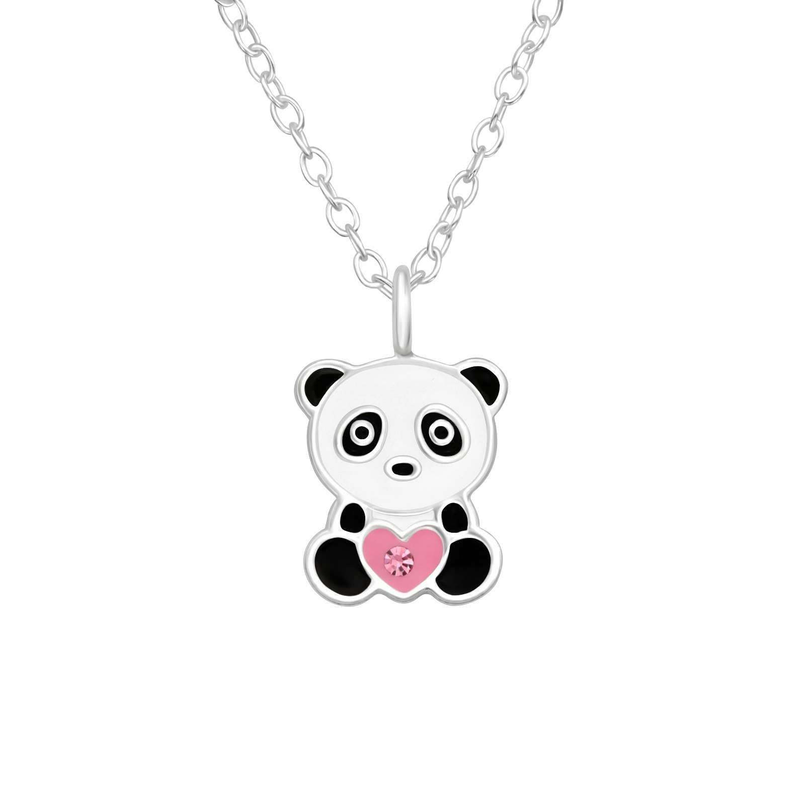 Barnhalsband Panda med hjärta - sött halsband till barn i äkta 925 sterling silver