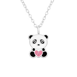 Barnhalsband Panda med hjärta - halsband till barn i silver