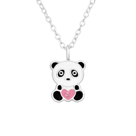 Barnhalsband Panda med hjärta - halsband till barn i silver