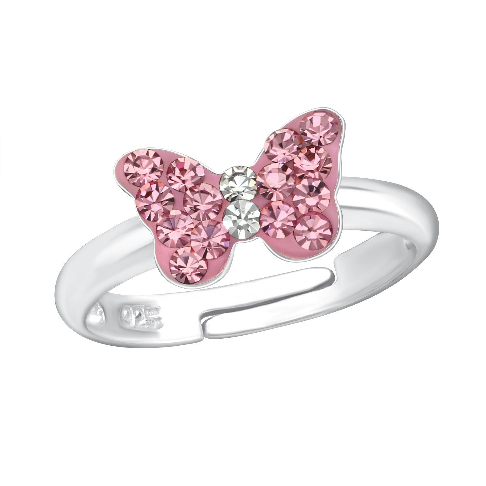 Ring till barn Glitterfjäril rosa - söt, justerbar silverring - en barnring i äkta silver