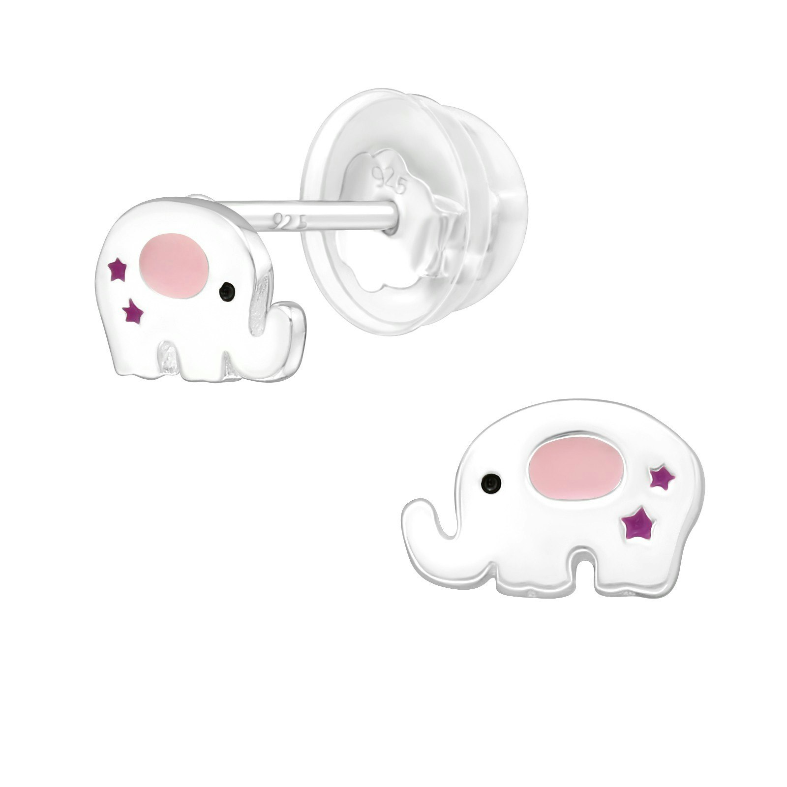 Barnörhängen Elefanter rosa - söta Sweethearts örhängen till barn med djur i äkta silver