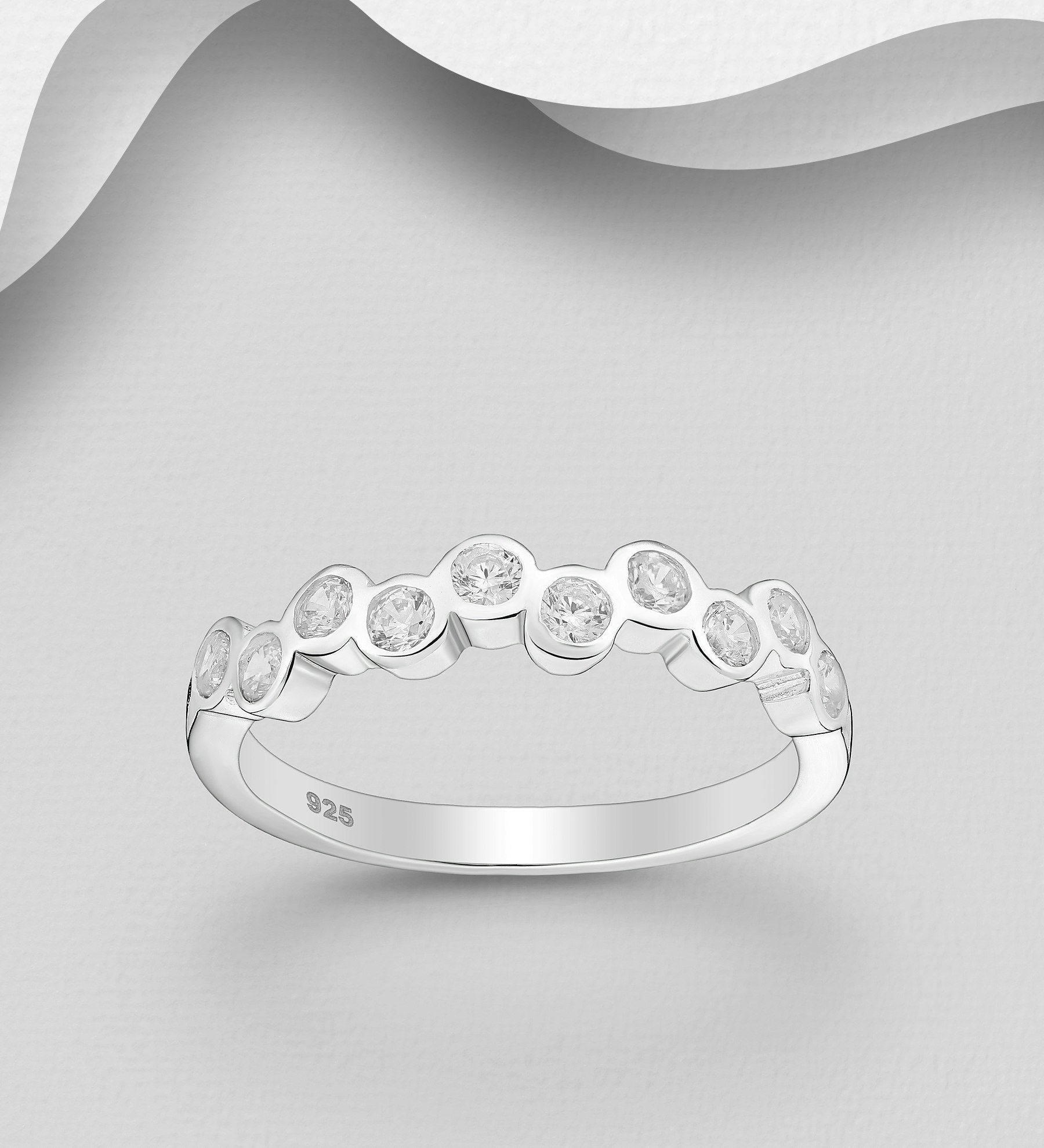 Silverring med runda Cubic Zirkonia stenar - fina, snygga ringar till tjej/ dam i äkta 925 sterling silver