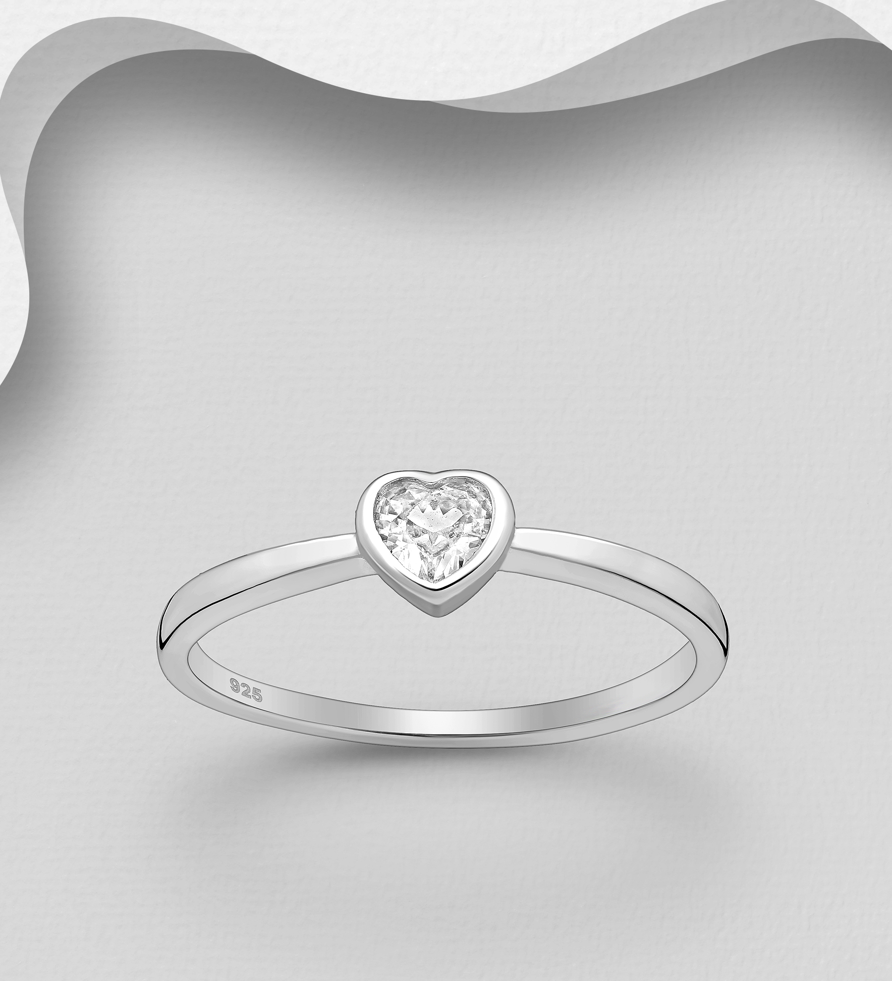 Silverring med Hjärta av Cubic Zirkonia sten - vacker tunn ring till tjej/ dam i äkta 925 sterling silver