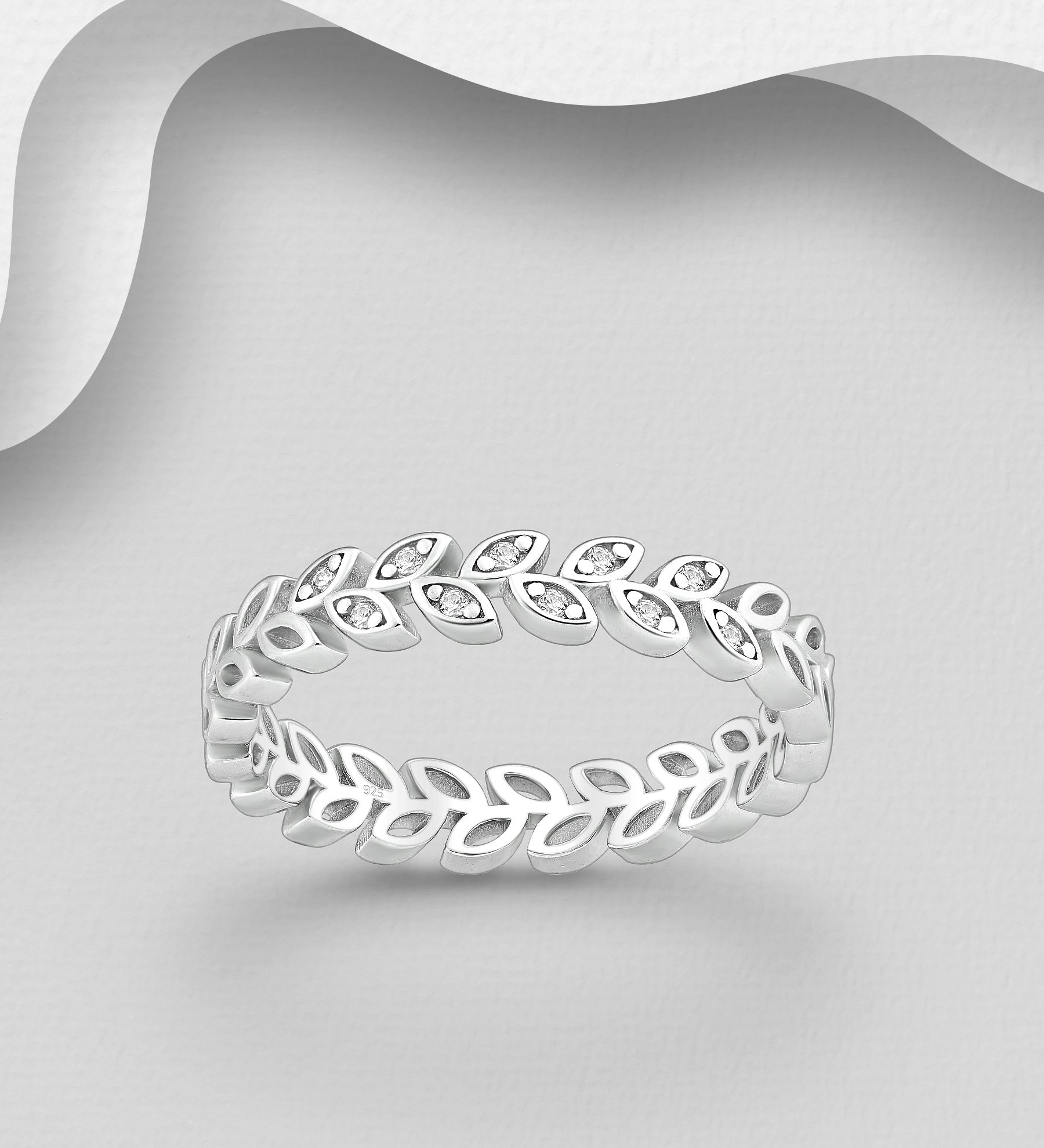 Silverring med blad & Cubic Zirkonia stenar - snygga ringar till tjej/ dam i äkta 925 sterling silver