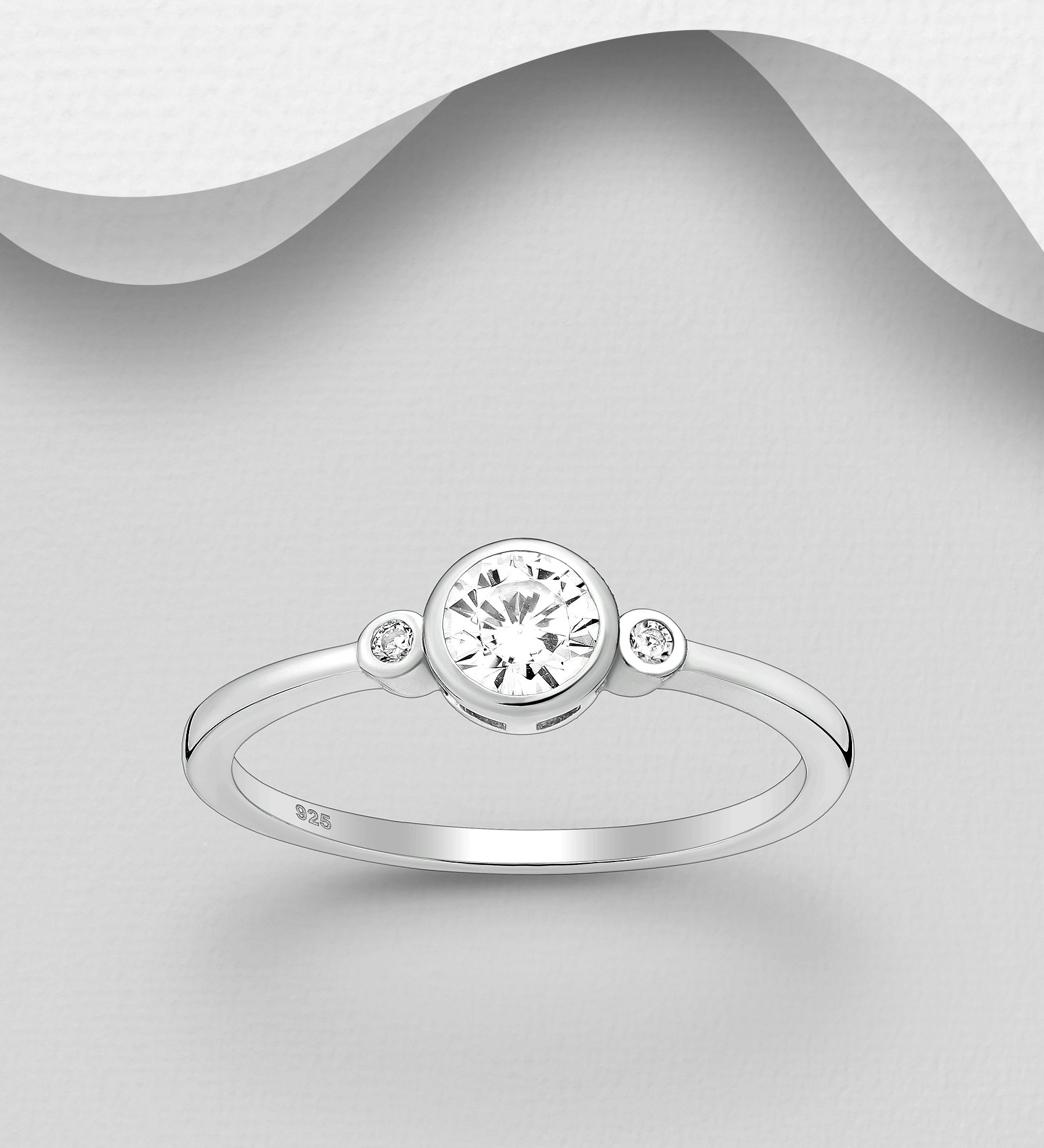 Silverring med stor Cubic Zirkonia sten i mitten - snygg tunn ring till tjej/ dam i äkta 925 sterling silver