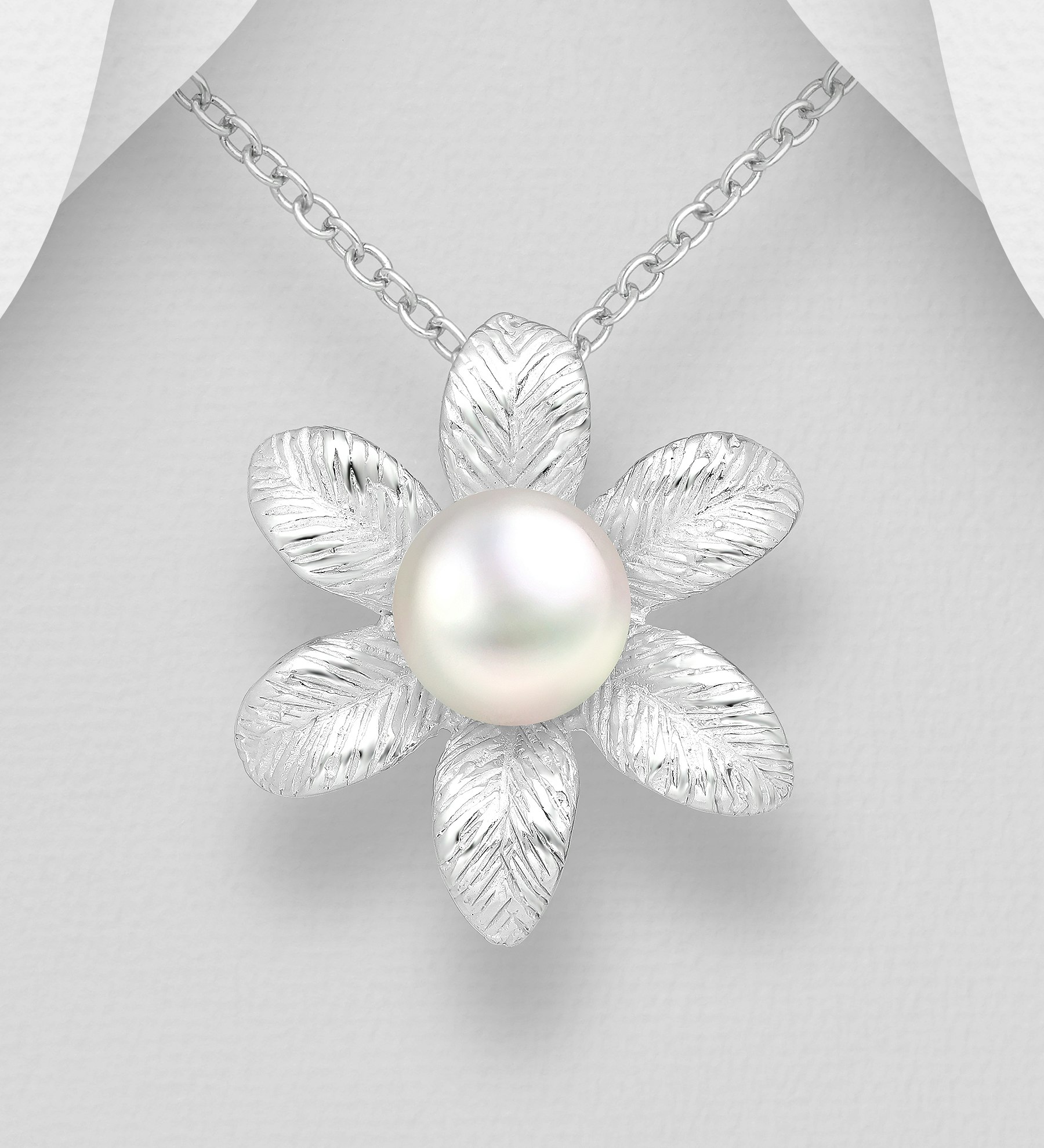 Silverhalsband Blomma med sötvattenpärla - vackert halsband till tjej/ dam i äkta 925 silver
