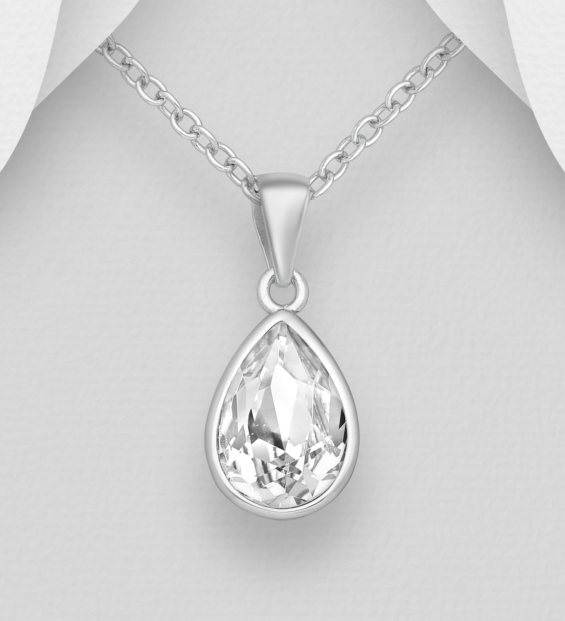 Silverhalsband Droppe i kristall - elegant smycke till tjej/ dam i äkta 925 sterling silver