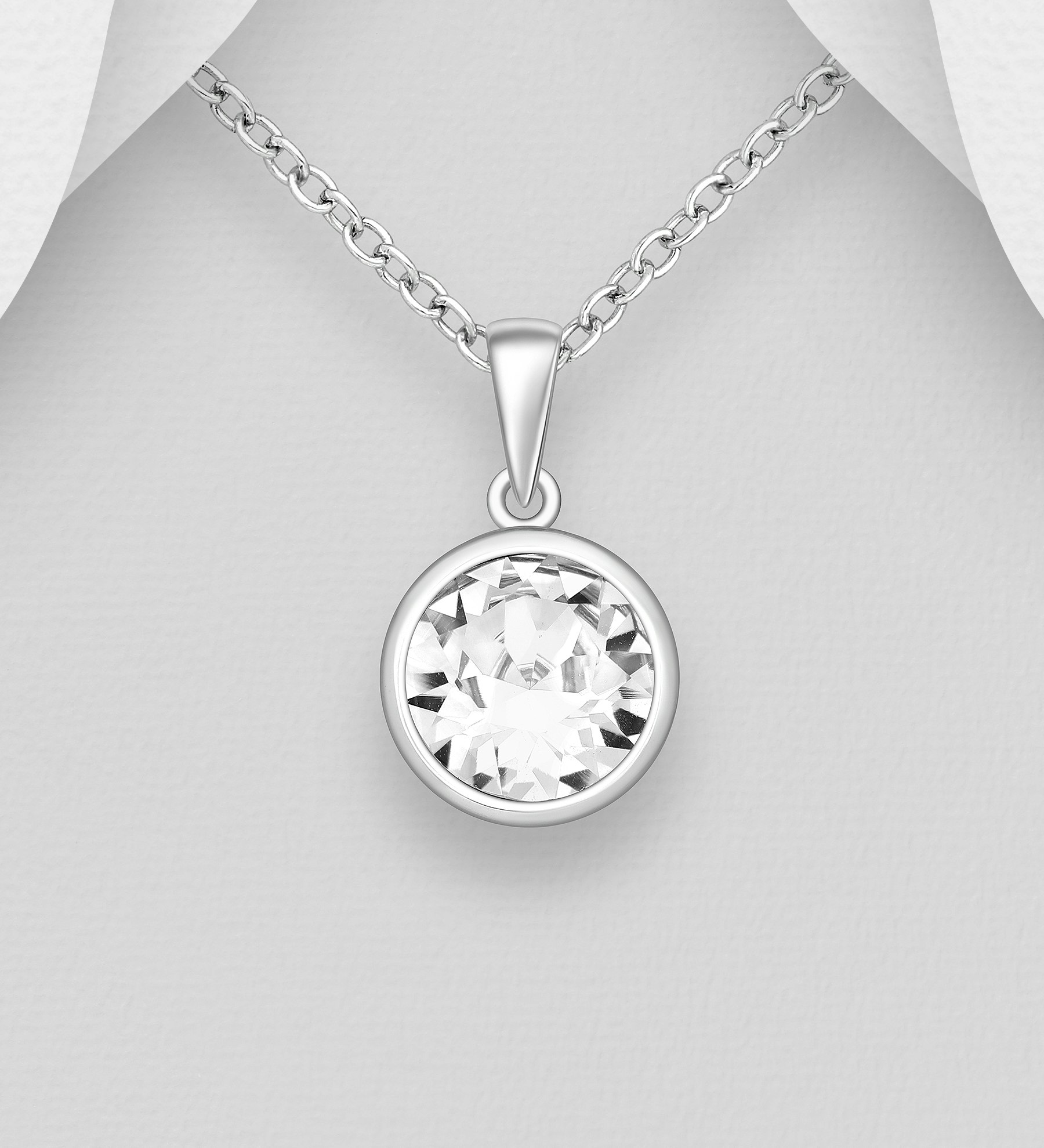 Silverhalsband Rund kristall - vackert smycke till tjej/ dam i äkta 925 sterling silver