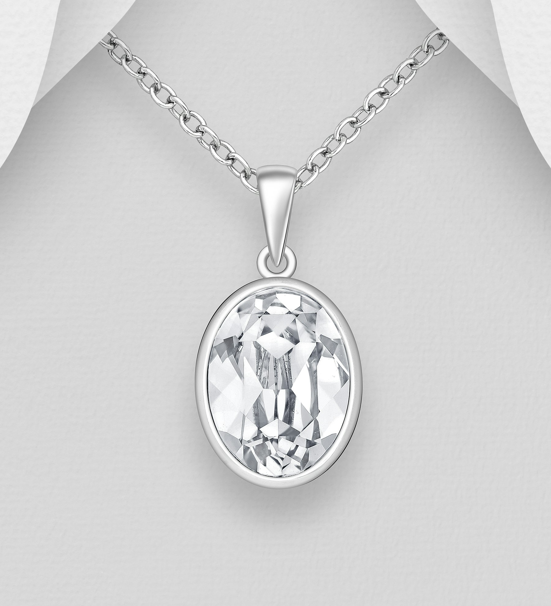 Silverhalsband Oval glittrande kristall - elegant halsband till tjej/ dam i äkta 925 sterling silver
