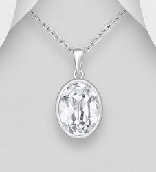 Silverhalsband vacker Oval kristall - äkta 925 sterling silver