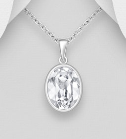 Silverhalsband vacker Oval kristall - äkta 925 sterling silver