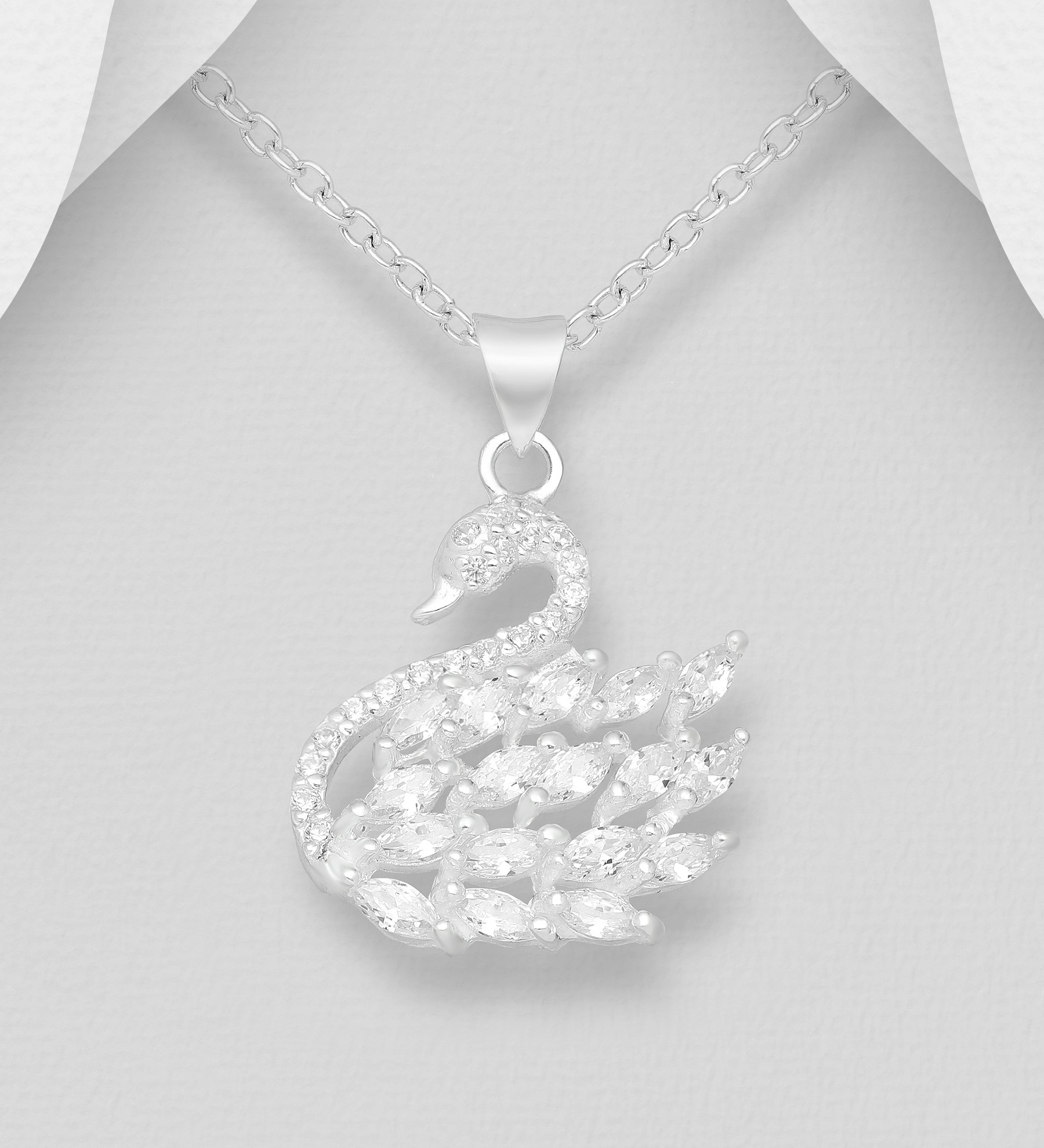 Silverhalsband glittrande Svan med cubic zirkonia - elegant halsband till tjej/ dam i äkta 925 sterling silver