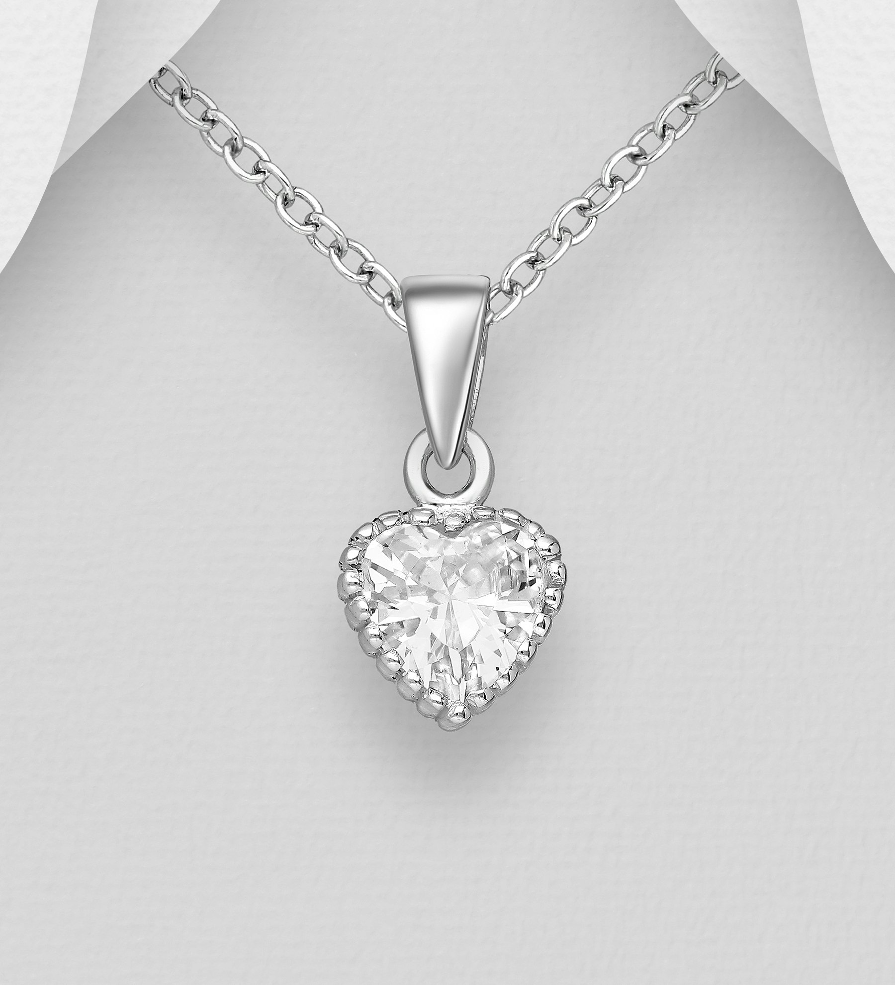 Silverhalsband Hjärta av cubic zirkonia sten - kärleksfullt halsband till tjej/ dam i äkta 925 sterling silver