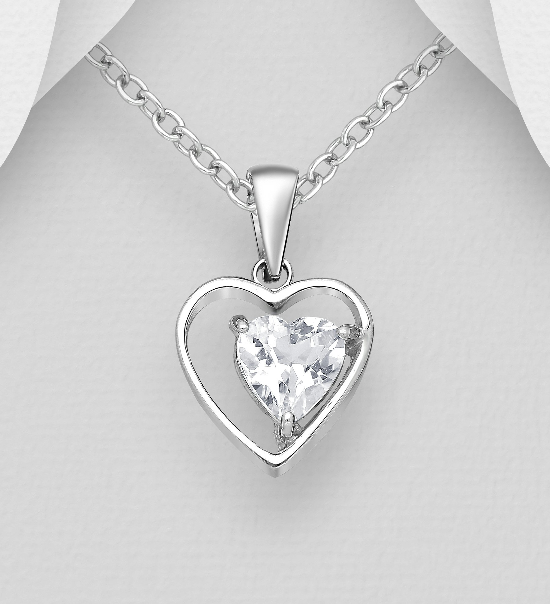 Silverhalsband Silverhjärta vit topas - kärleksfullt halsband till tjej/ dam i äkta 925 sterling silver