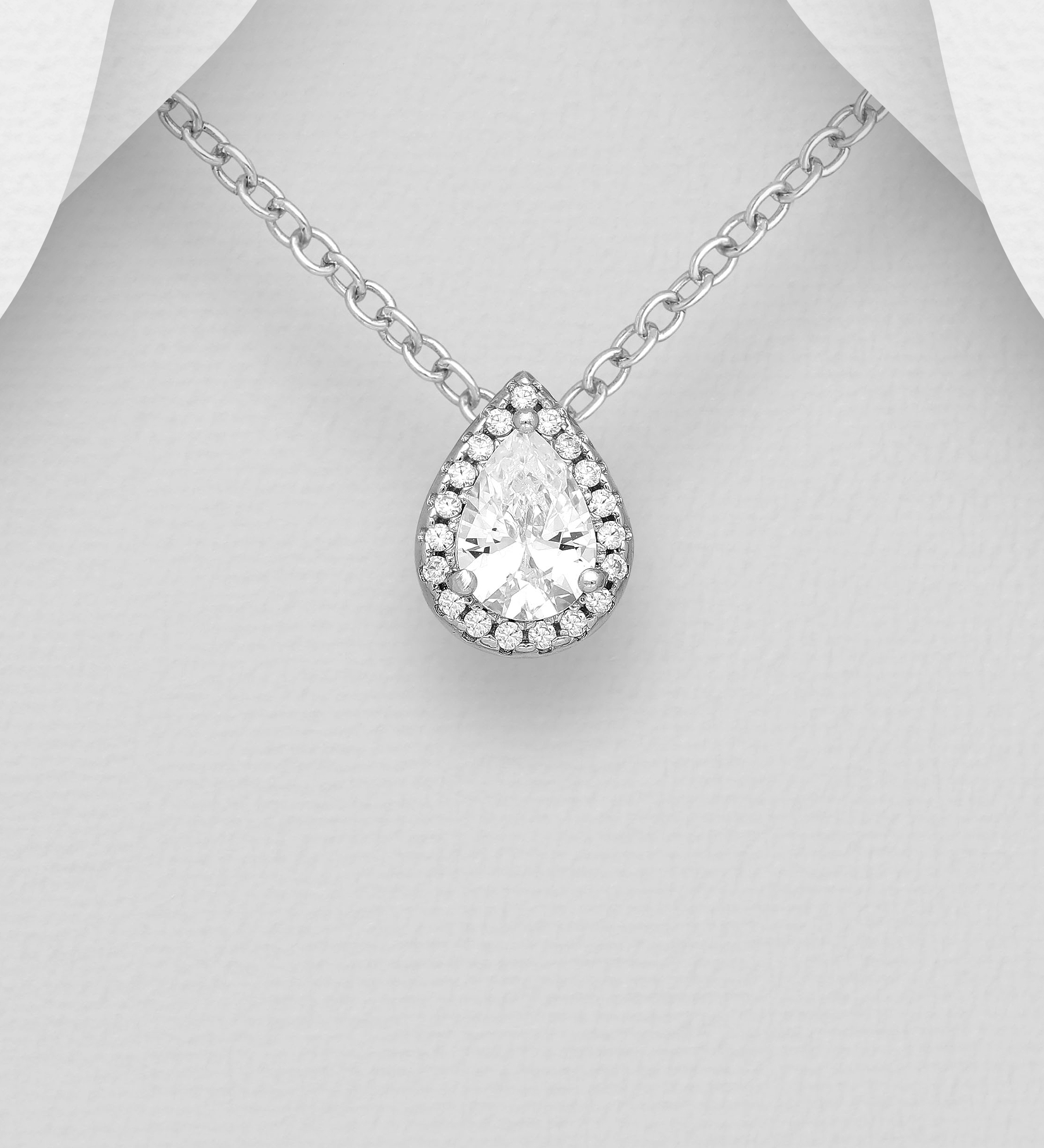 Silverhalsband Droppformad cubic zirkonia - vackert halsband till tjej/ dam i äkta 925 sterling silver