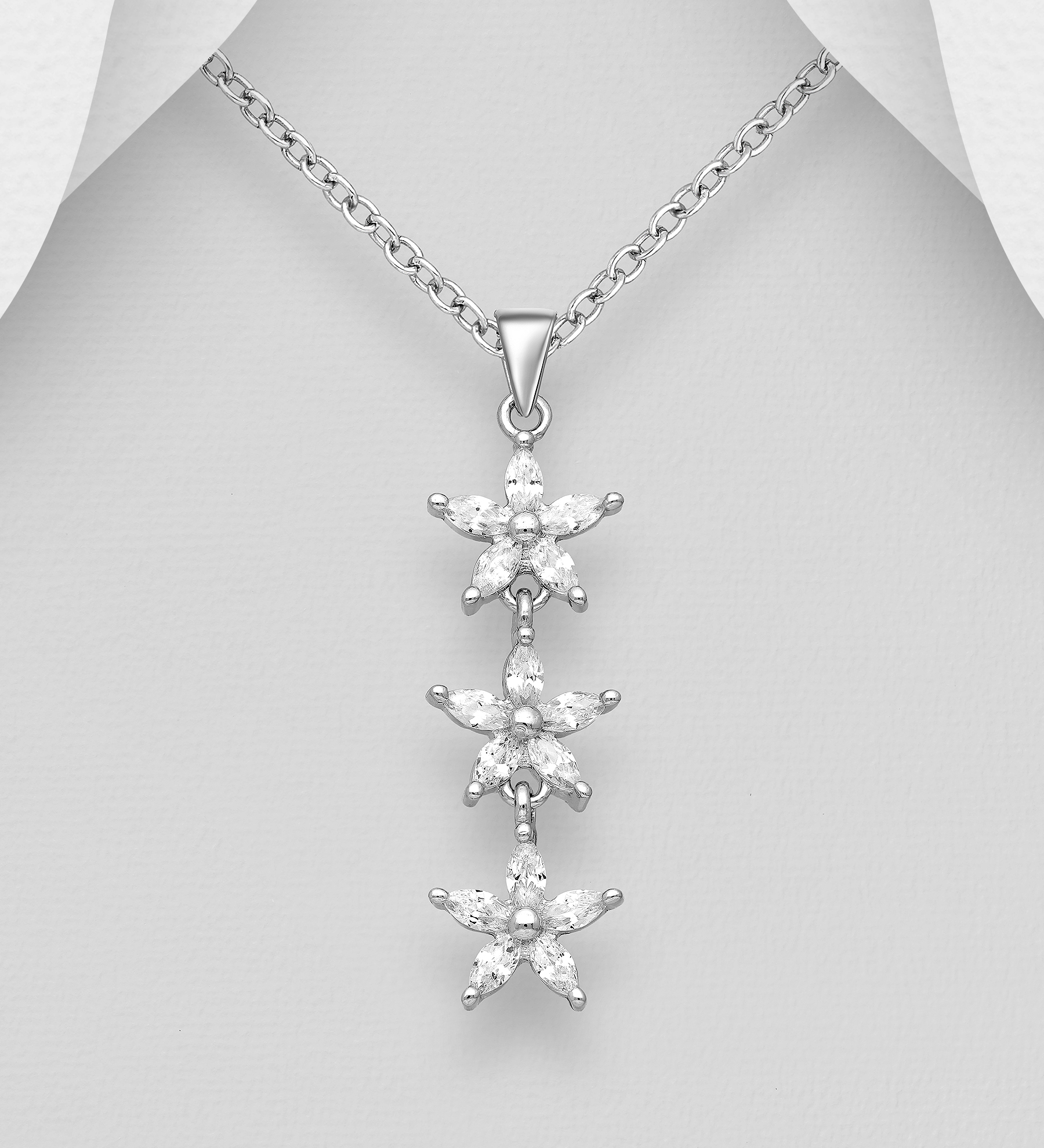 Silverhalsband Blommor av cubic zirkonia -vackert smycke till tjej/ dam i äkta 925 sterling silver
