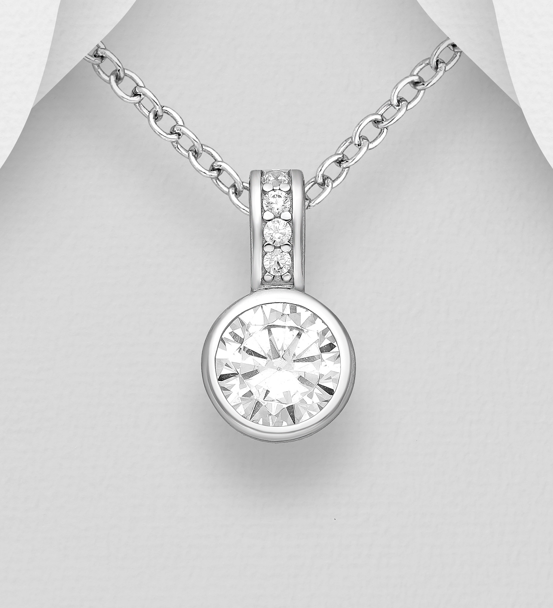 Silverhalsband fint Cubic zirkonia hänge - elegant halsband till tjej/ dam i äkta 925 sterling silver