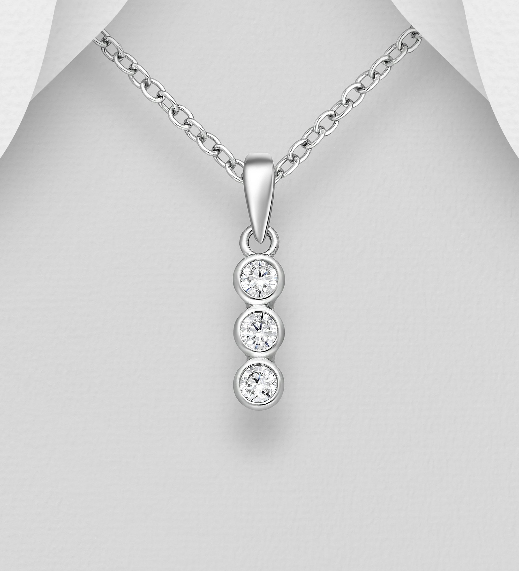 Silverhalsband sött hänge med tre Cubic stenar - sött halsband till tjej/ dam i äkta 925 sterling silver