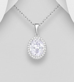 Silverhalsband ovalt Halosmycke - äkta 925 sterling silver