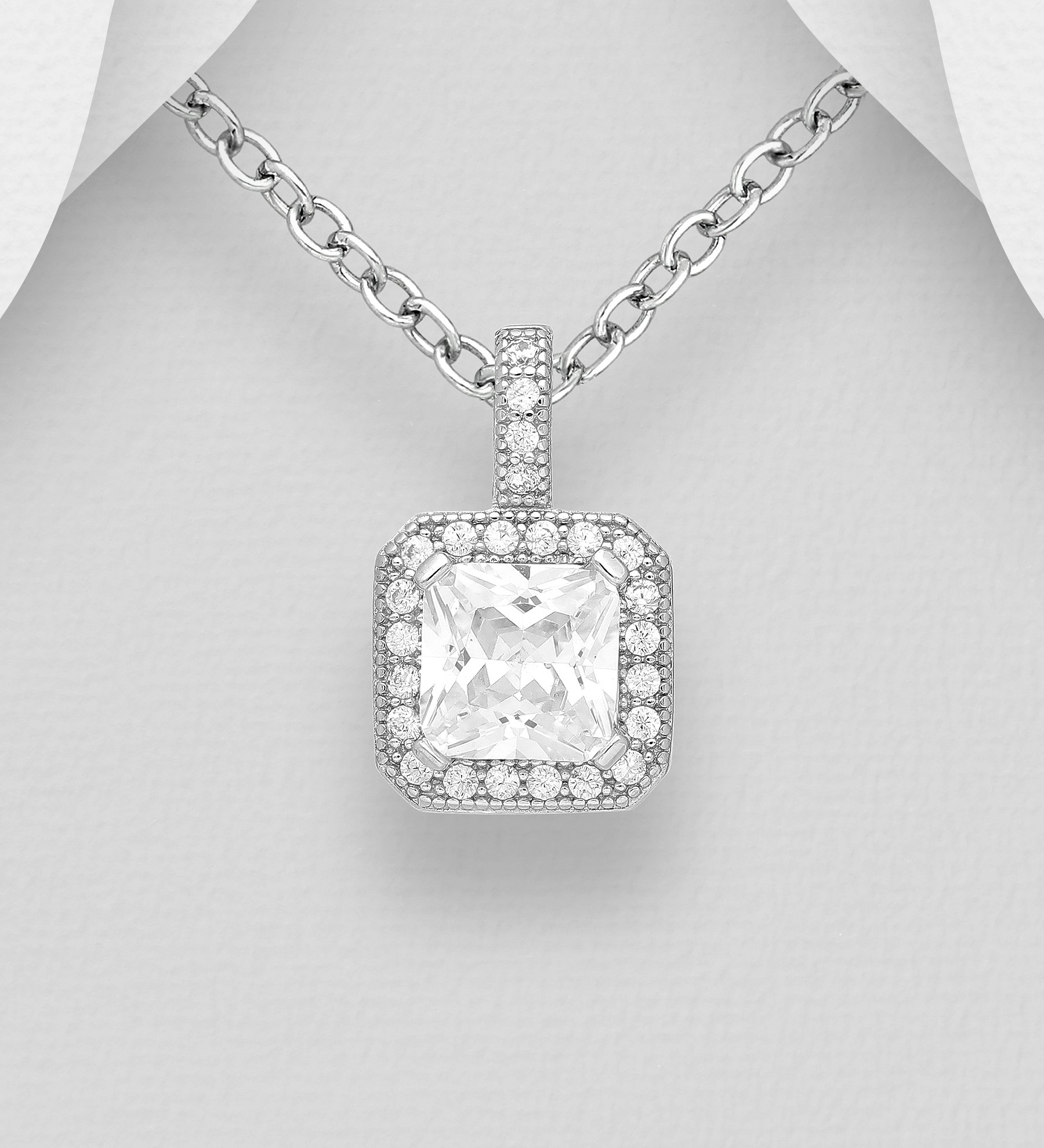 Silverhalsband Halosmycke kvadrat - stilfullt smycke till tjej/ dam i äkta 925 sterling silver