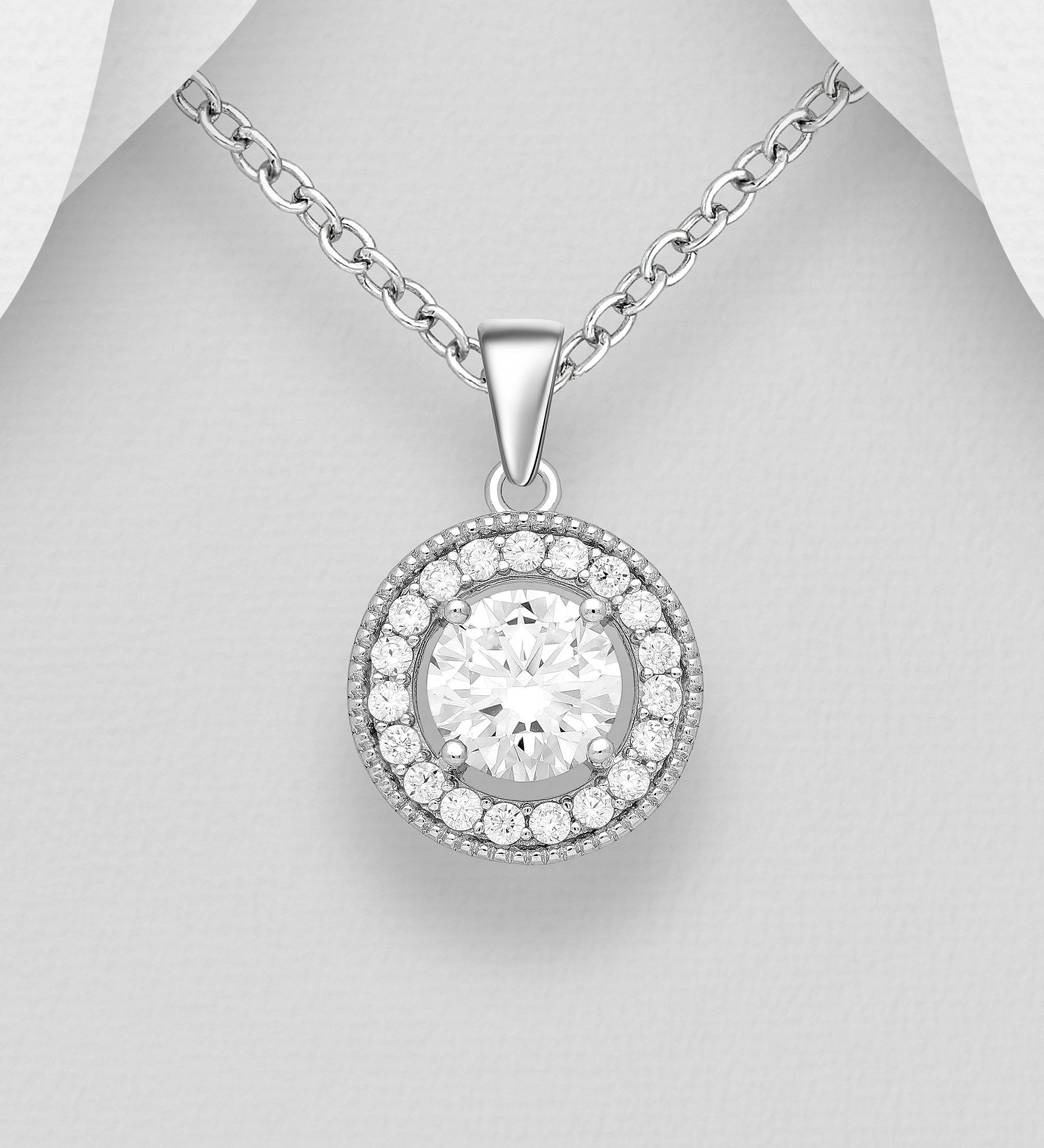 Silverhalsband Halosmycke cubic zirkonia - vackert smycke till tjej/ dam i  äkta 925 sterling silver
