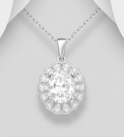 Silverhalsband oval Halo med Cubic Zirkonia - äkta silver