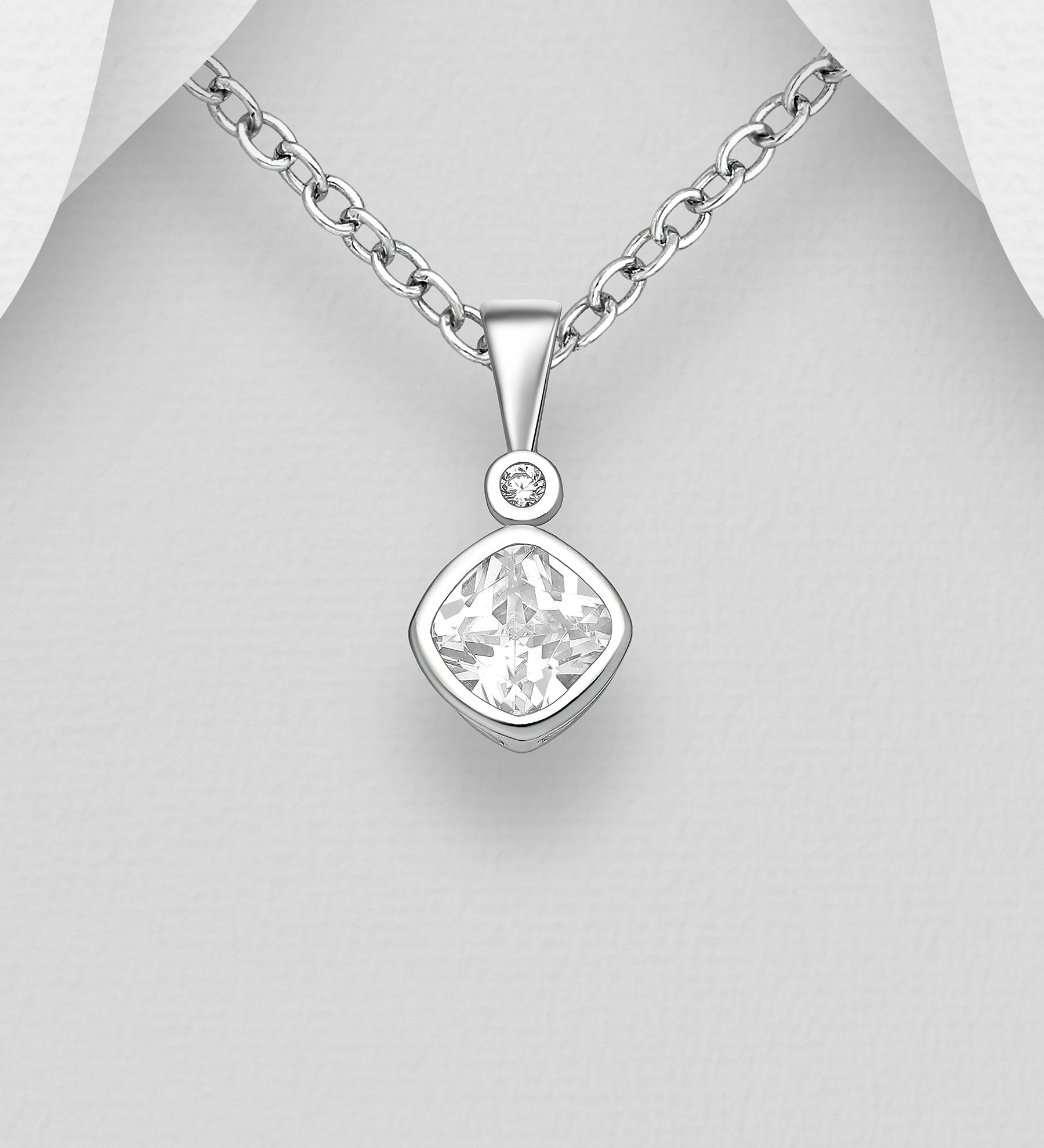 Silverhalsband hänge med glittrande Cubic Zirkonia - elegant smycke till tjej/ dam i äkta 925 sterling silver