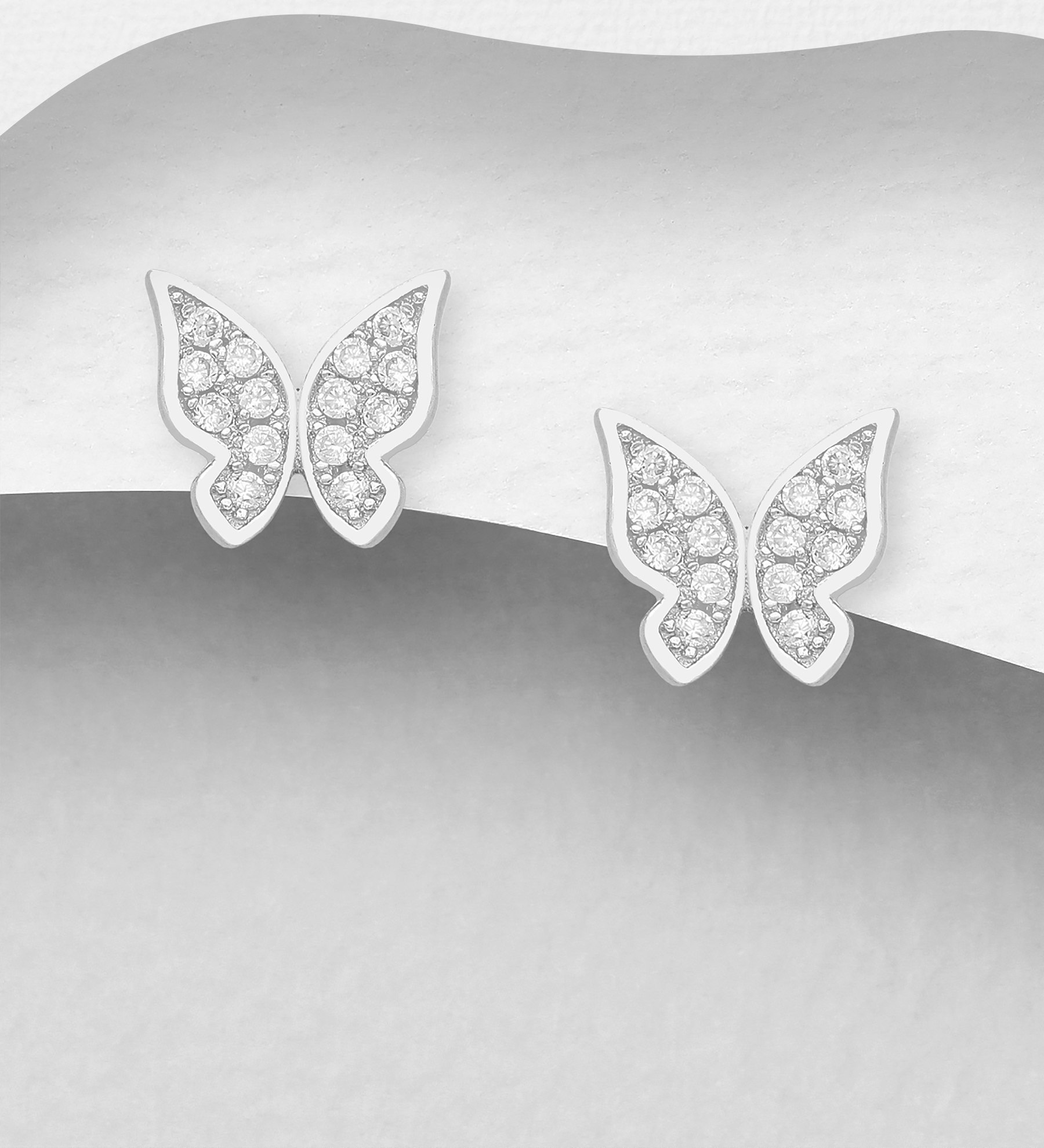 Silverörhängen Fjärilar fyllda av cubic stenar - vackra örhängen studs till tjej/ dam i äkta 925 sterling silver