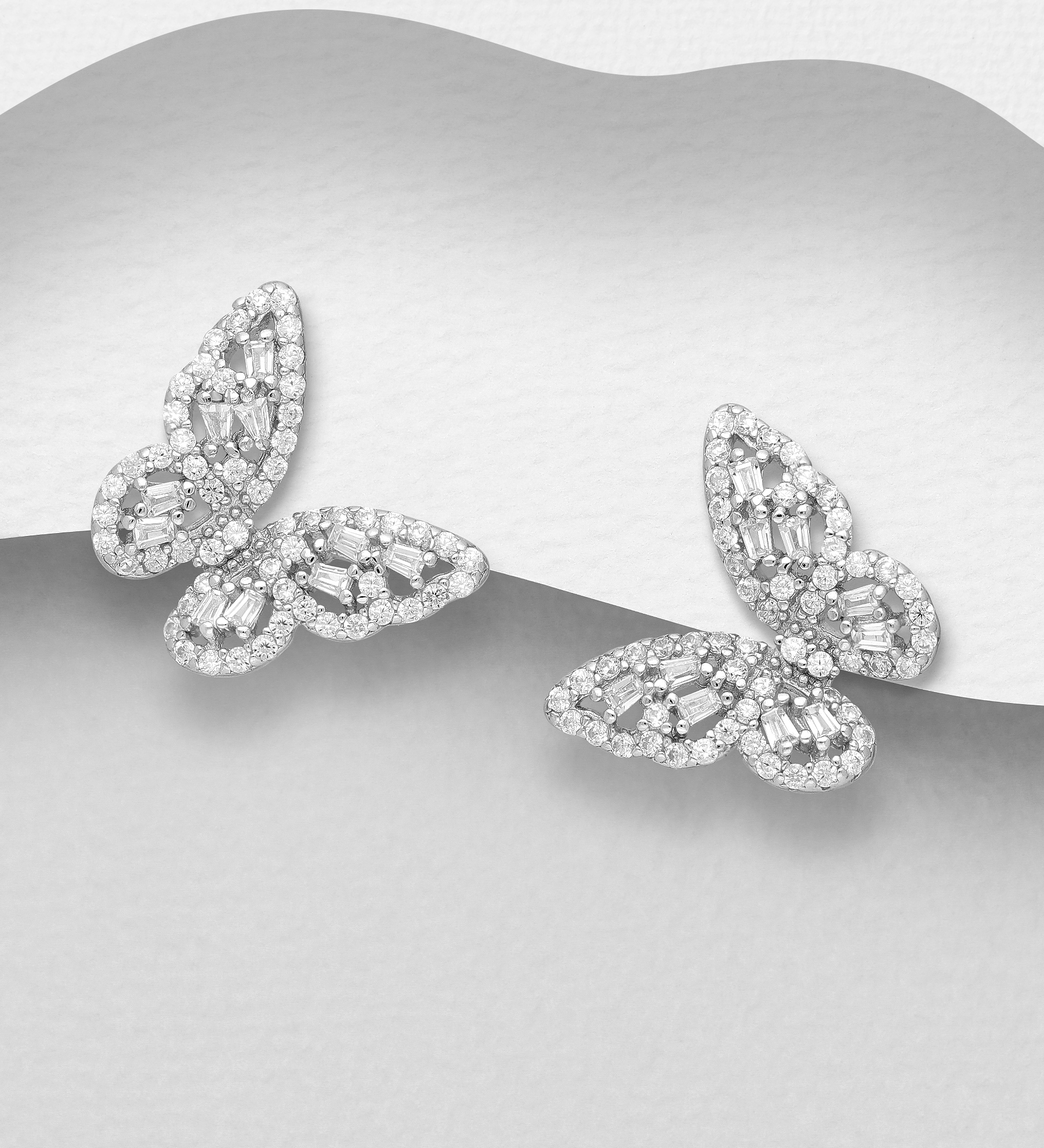 Silverörhängen vackra Fjärilar med cubic zirkonia stenar - örhängen till tjej/ dam i äkta 925 sterling silver