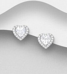 Silverörhängen studs - Hjärtan av cubic zirkonia i äkta silver