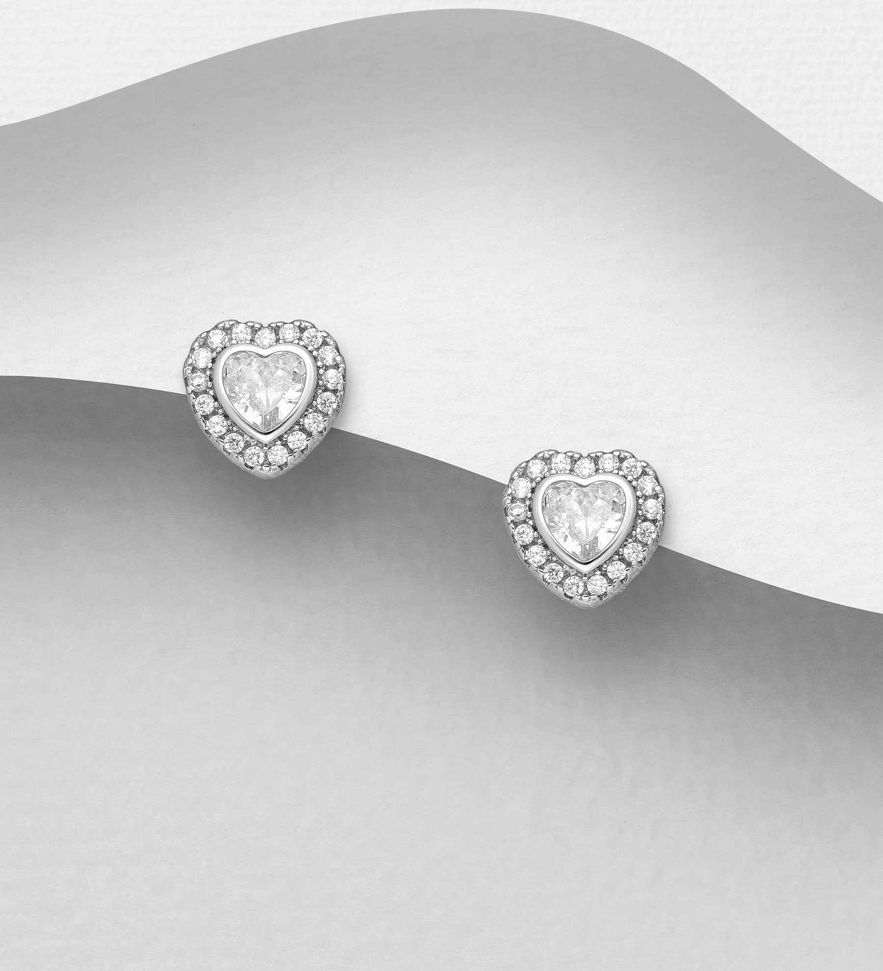 Silverörhängen studs nätta Hjärtan med stenar - örhängen till tjej/ dam i äkta 925 sterling silver