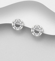 Silverörhängen studs - Runda örhängen med ring av stenar