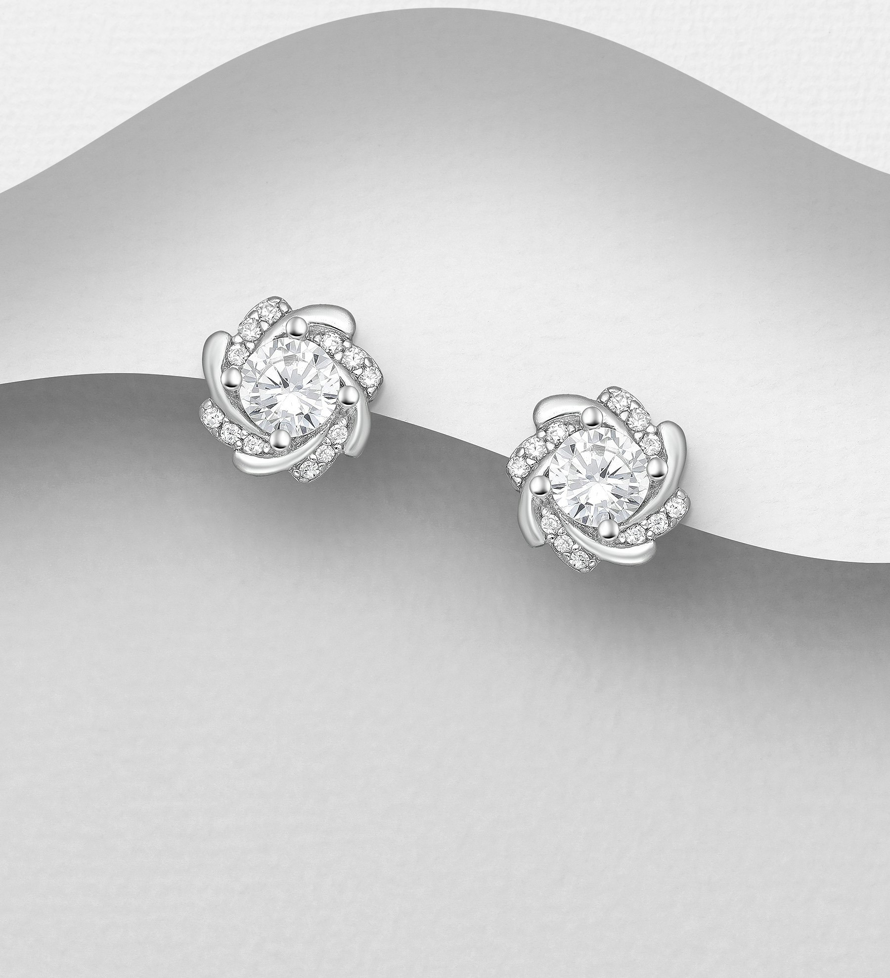 Silverörhängen eleganta runda studs med stenar - Snygga & fina örhängen i äkta sterling silver