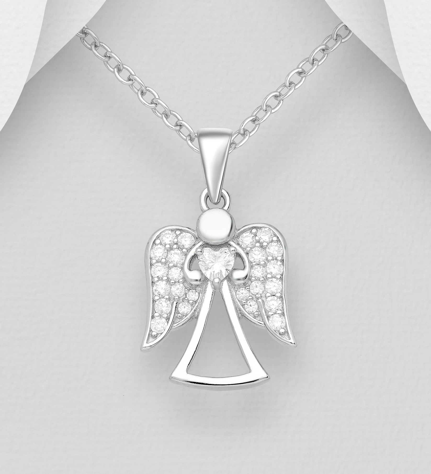Halsband Ängel - smycke med skyddsängel i silver som håller i ett hjärta